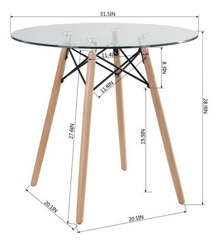 Mesa Eames Cristal Comedor Moderno Minimalista Vintage Color de la tapa Transparente Color de las patas Madera