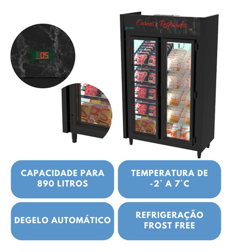 Expositor Carnes 2 Portas Kofisa Ar Forçado Led 890l
