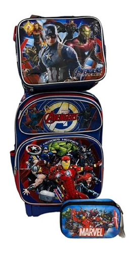 Avengers Mochila Lonchera Y Lapicera Color Azul