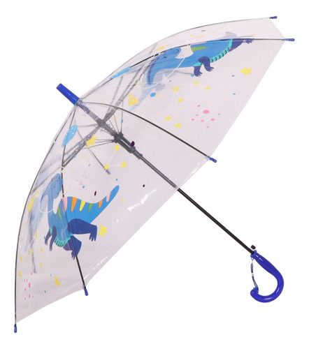 Paraguas Infantil Transparente Con Dinosaurios Estampados Color Azul