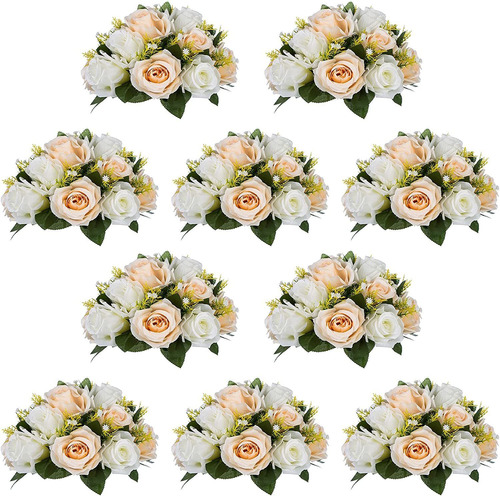 Flores Artificiales Cabezas De Rosas Cha. Y Blancas Pack 10u