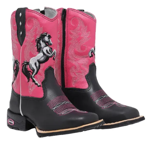 Bota Texana Infantil Feminina Bordada Cavalos Montaria Jovem