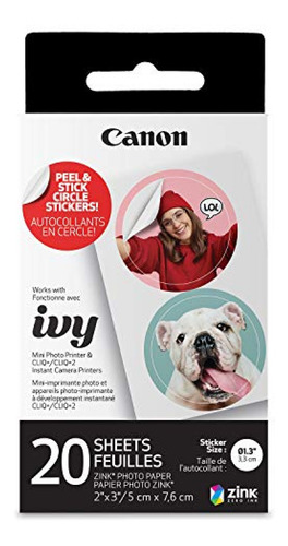 Papel Adhesivo Circular Precortado Canon Ivy Zink, 20 Hojas,