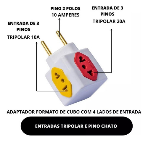 Adaptador De Tomada Cubo 3d Benjamin 3 Pinos