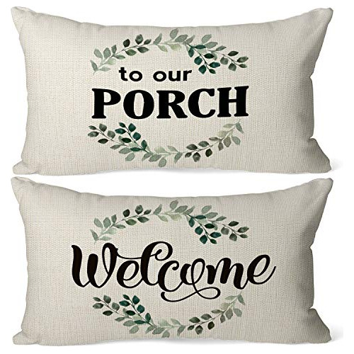 Funda De Almohada De Lino  Welcome To Our Porch , 20 X ...