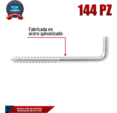 Bolsa Con 144 Alcayatas Roscadas De 22 X 100, Fiero 44991