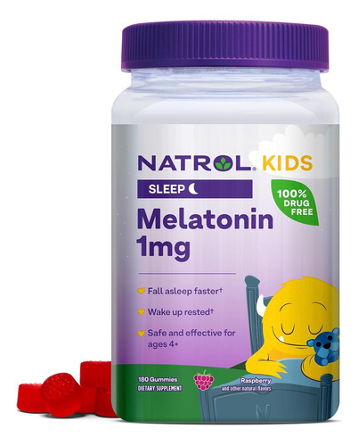 Natrol Melatonina Kids Niños 1mg Extra Grande 180 Gomitas Sabor Bayas