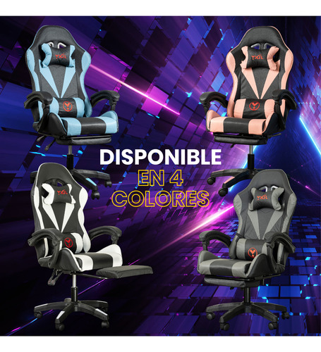 Silla Gamer Reclinable C/ Masajeador, Apoya Pie Premium Rosa Cuero Sintético