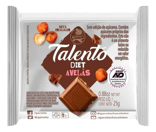 Chocolate Talento Mini Avelã Diet Garoto Com 15 Un De 25g