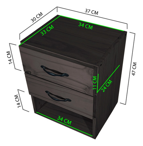 Mesa De Luz Estilo Clasica Madera Con 2 Cajones Estante Sajo Acabado Mate Color Negro