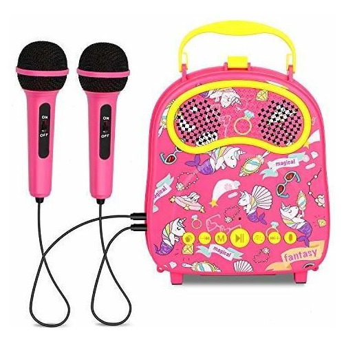 Maquina De Karaoke Para Niños Con 2 Microfonos Color Rosa