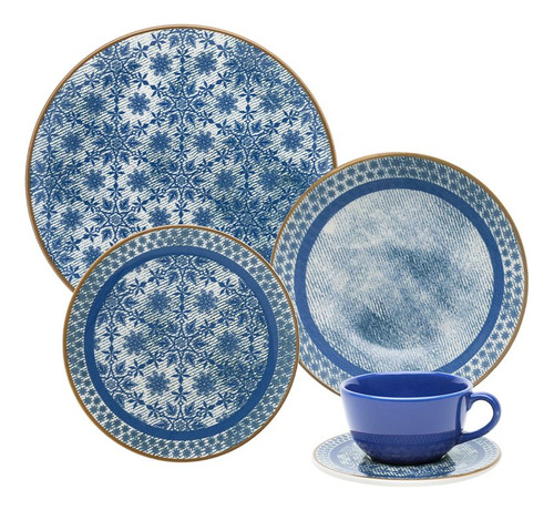 Juego Platos X 30 Piezas Porcelana Oxford Jeans Con Tazas