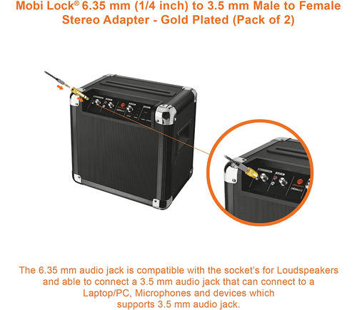2 Adaptador Audio Estéreo Trs Jack 6.35 Macho A 3.5mm Hembra