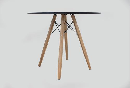 Mesa Redonda Eames Eiffel 90cm Mdf Preto Pe Palito Madeira 