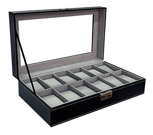 12 Caja Grande Del Reloj Del Mens Caja Negra Del Organizador