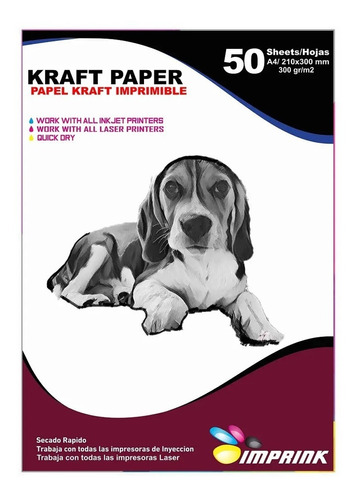 Papel Kraft 300grs Ecologico Imprimible Tamaño A4/100hojas