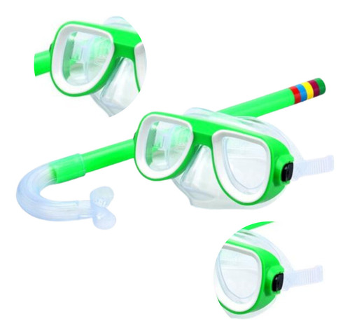 Óculos Mergulho Snorkel Infantil Juvenil Silicone Natação Cor Verde