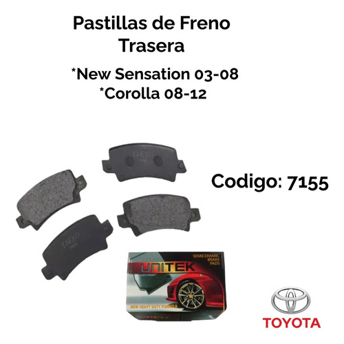 Pastillas Trasero Toyota New Sensation 03-08