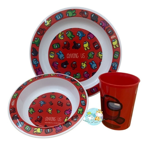 Combo Bazar Infantil Plato Playo + Bowl + Vaso Among Us