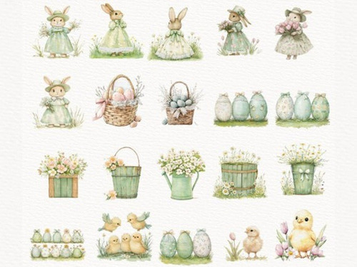 Imágenes Clipart Conejitas Pascua En Acuarela 117936079
