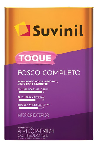 Toque Fosco Completo Acrílico 16 Lt Lavável Premium Suvinil