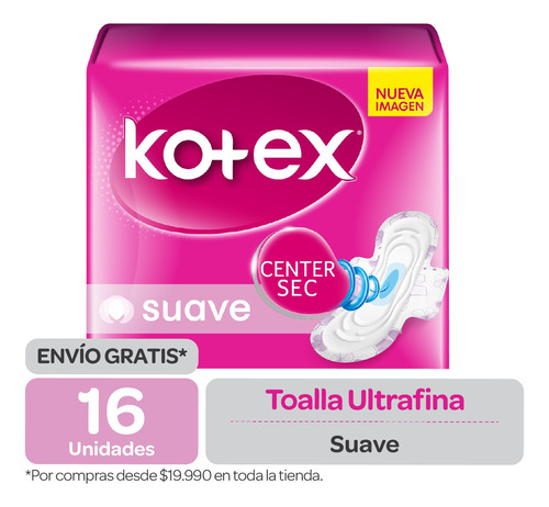 Toalla Femenina Kotex Ultrafina Suave C/a - 16 Uds.