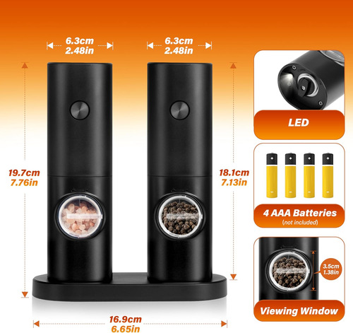 Conjunto De 2 Molinillos Eléctricos De Sal Y Pimienta Con Aj