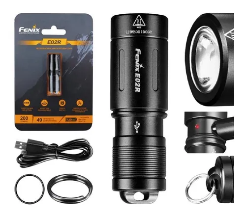 comprar Linterna Fenix E02r Led 200 Lumens Recargable 49mts Llavero Color de la linterna Negro Color de la luz Blanco