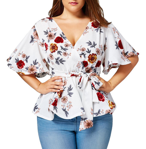 Tops Mujer Estampado Floral Tallas Grandes Con Cinturón Supe