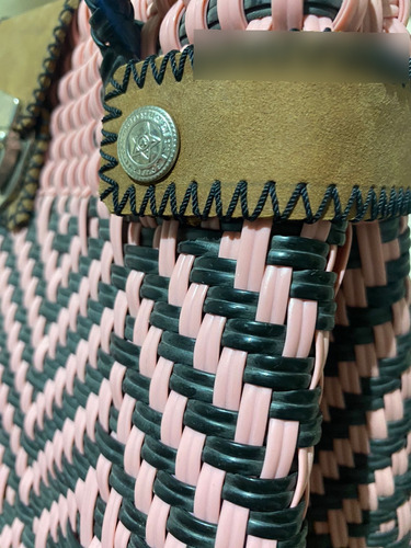 Bolsa Ecológica Tote Hecha A Mano Ideal Para La Playa Acabado De Los Herrajes Níquel Color Rosa Chicle Correa De Hombro Negro