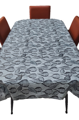 Mantel Mesa Rectangular 1.4x4m Impermeable Cuerina Afelpada Hojas Azules