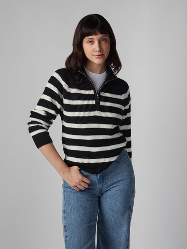 Chompa Para Mujer Dvk Medium Striped Quarter Zip Ngr