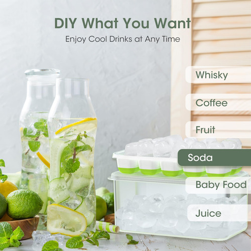 Ice Cube Tray With Lid And Bin, 4 Pack Silicone Plastic Ice