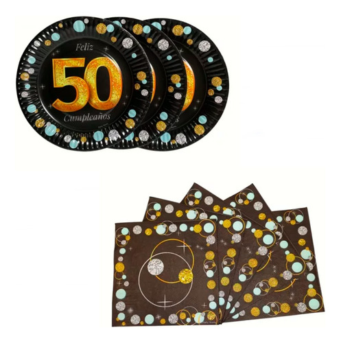 Kit Combo Aniversario 50 Años Negro Con Burbujas