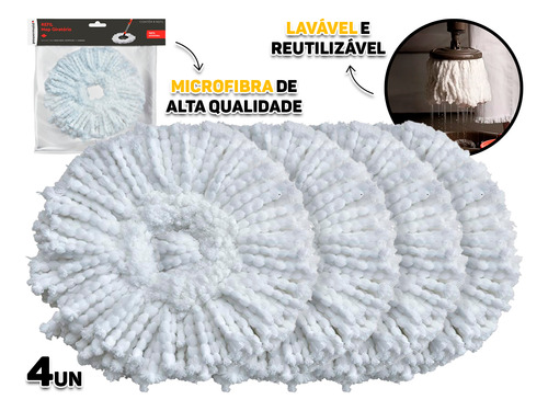 Kit 4 Refil Mop Giratório 35cm Esfregão Universal Limpeza