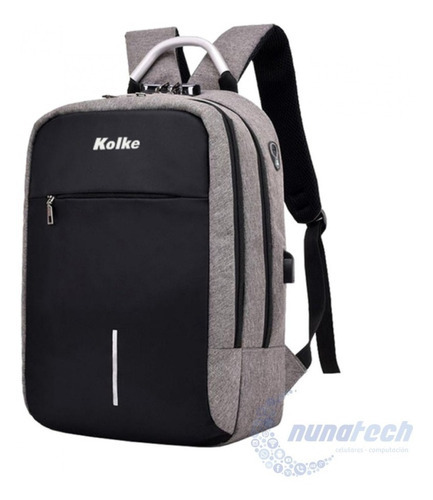 Mochila Anti-robo Kolke Con Candado Kvm-338 Puerto Usb Color Gris Diseño De La Tela Liso