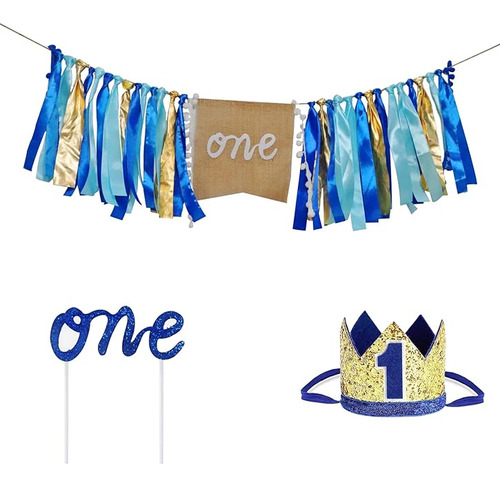 One Birthday Banner Kit 1st High Chair Banner Birthday Crown