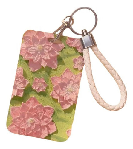 Porta Credencial Floral Con Llavero