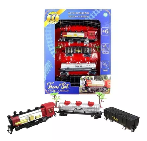 Brinquedo Infantil Trem Set Clássico à Pilhas com Som - Cor Vermelho