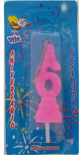 Vela De Aniversário Rosa Nº 6 Festhamires