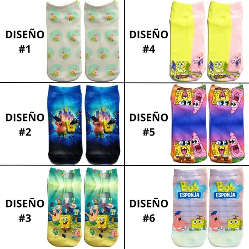 Medias Tobilleras Sublimadas Bob Esponja Unisex X12
