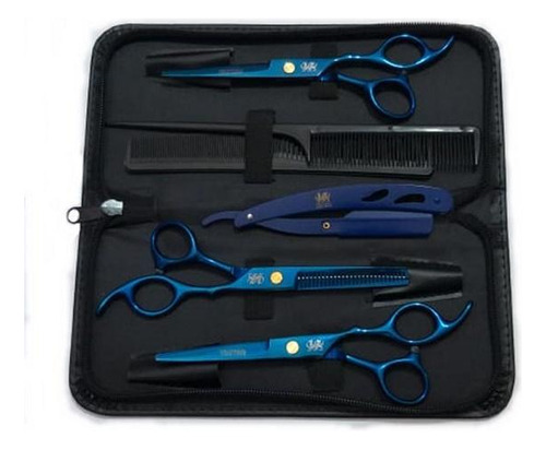 Kit Tesoura Profissional Obopekal Fio Laser + Navalha Azul