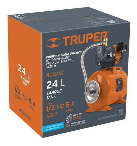 Imagen 4 de 6 de Bomba Hidroneumatica 1/2hp 24 Litros Truper 10077
