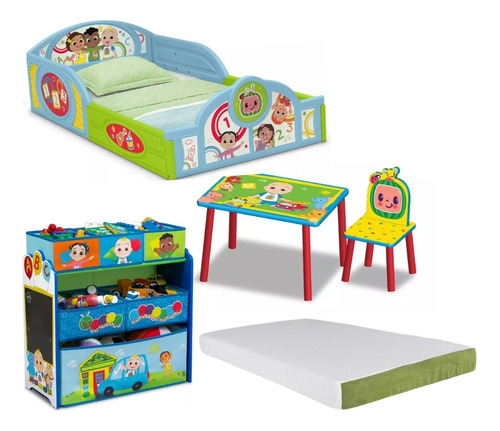 Set Infantil Cama Juguetero Mesa Silla Y Colchon Cocomelon