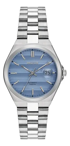 Relógio Masculino Seculus Automático Fundo Transparente Visor Azul 40mm Miyota Slim 77313G0SVNA2