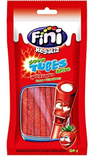 Bala Fini Tubes Regaliz Formato Tubinhos Goma De Gelatina Tubes Morango Àcido Azedinho