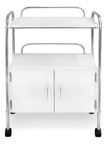 Mesa Auxiliar Útil Para Spa De 2 Charolas Con Puertas Color Blanco