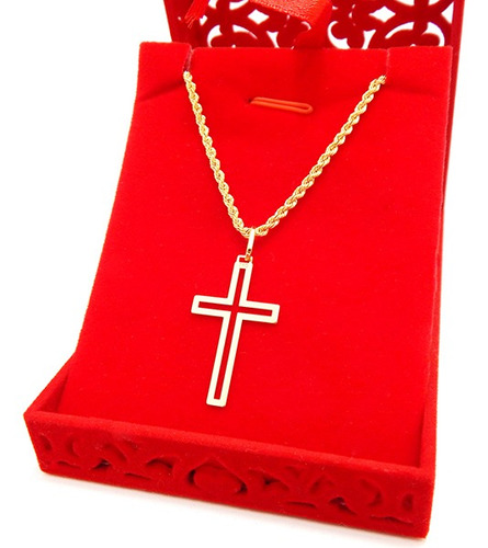 Corrente Cordão Baiano Com Pingente Cruz Ouro 18k 50cm