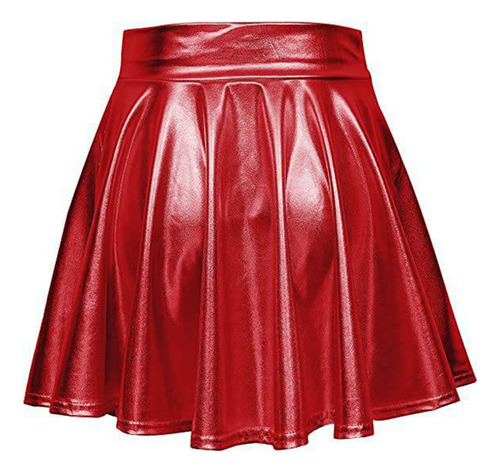 Falda Skater Plisada Acampanada En L, Roja, Brillante, Línea