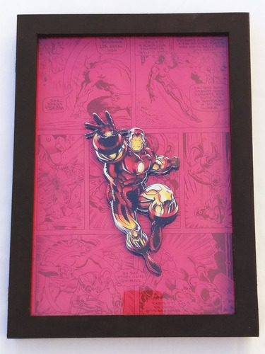 Quadro 3d Homem De Ferro Fundo Vermelho 32x23 Cm - Iron Man